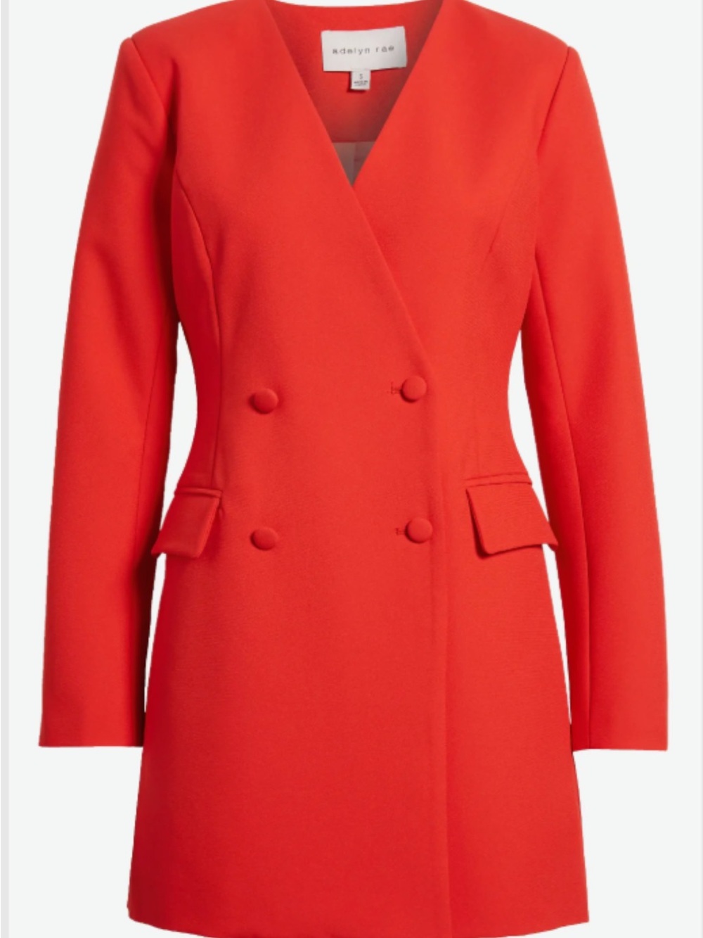 Adelyn Rae Double-Breasted V-Neck Blazer Coat in Bright Red